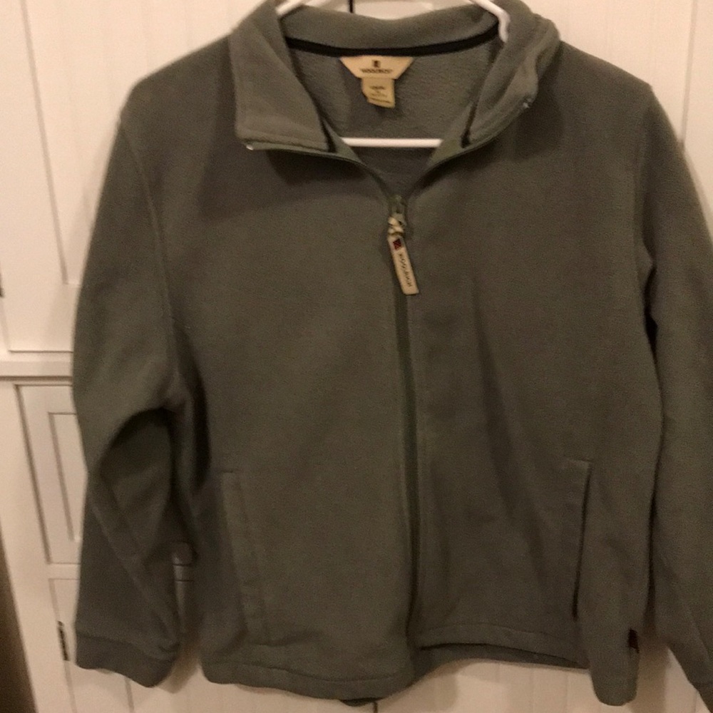 Woolrich Olive Green Full Zip Fleece Jacket Pockets